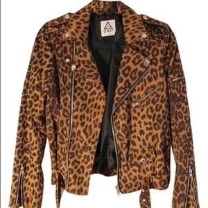 UNIF leopard studded moto jacket size small